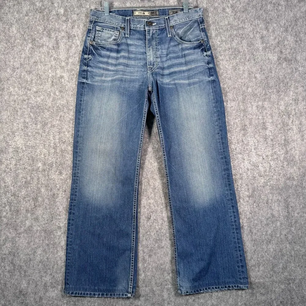 BKE Tyler Jeans Mens 32x31 Mens Blue Denim Has Some Heel Drag